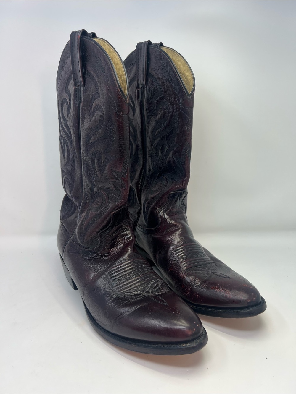 Vintage Dan Post 2112 Men's Western Leather Cowboy Boots 9.5 EW Dark Burgundy